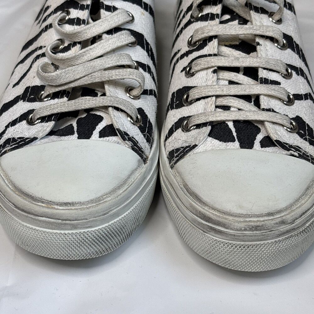 Saint Laurent Paris Zebra Print Low Top Sneakers Canvas Shoes New Box Dust Bag - Picture 9 of 16